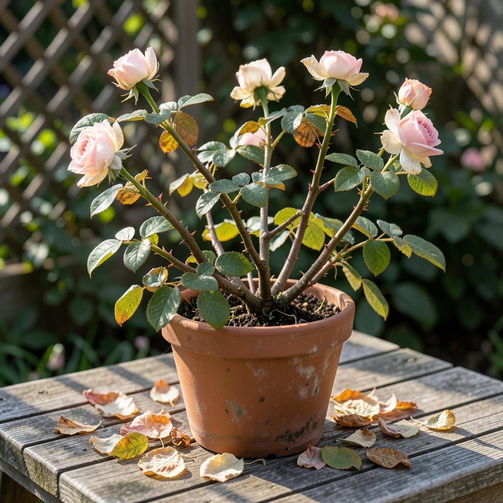 Visual representation of Rose Bush Losing Leaves: Soil pH and Watering Balance Check