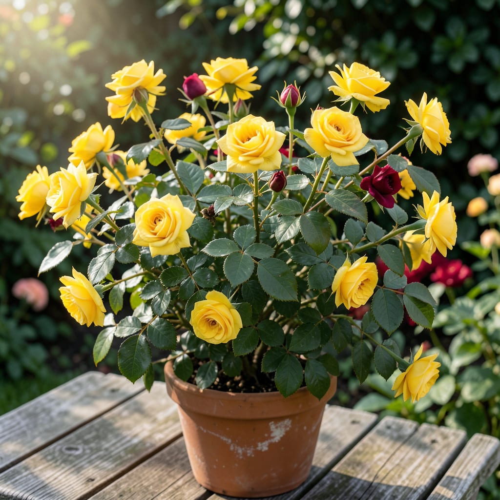 rose bush yellow leaves example with annotations
