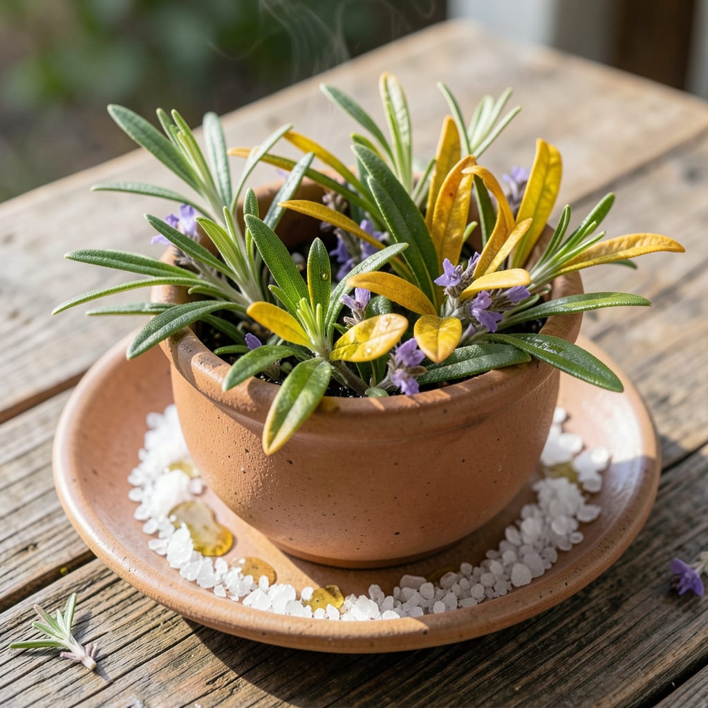 rosemary leaves turning yellow example with annotations