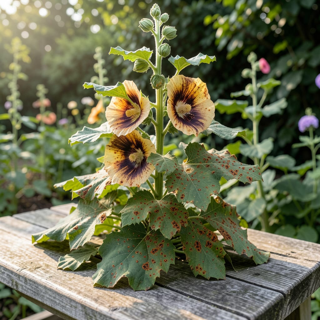 Rust on Hollyhock Plants: Early Signs and Prevention Methods illustration with key details