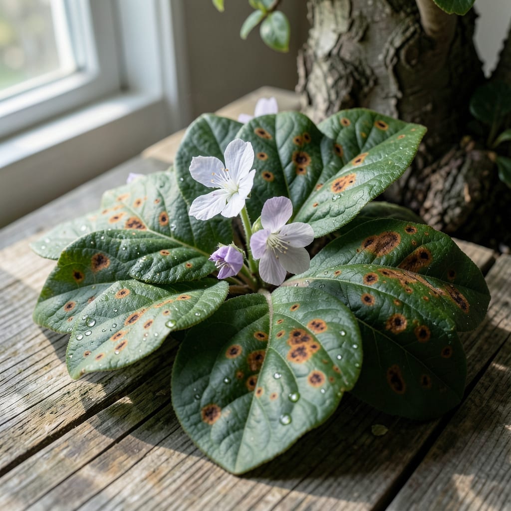 Rust Spots on Leaves During Flowering: Fungal Threat and Immediate Action example with annotations