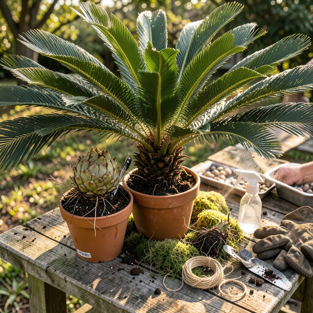 Sago Palm Pups Transplanting: Foolproof Steps for Thriving New Plants example with annotations