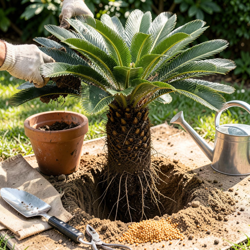 Sago Palm Transplanting: Step by Step Guide for Thriving Growth example with annotations
