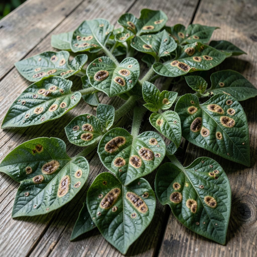 Complete septoria leaf spot on tomato leaves overview image