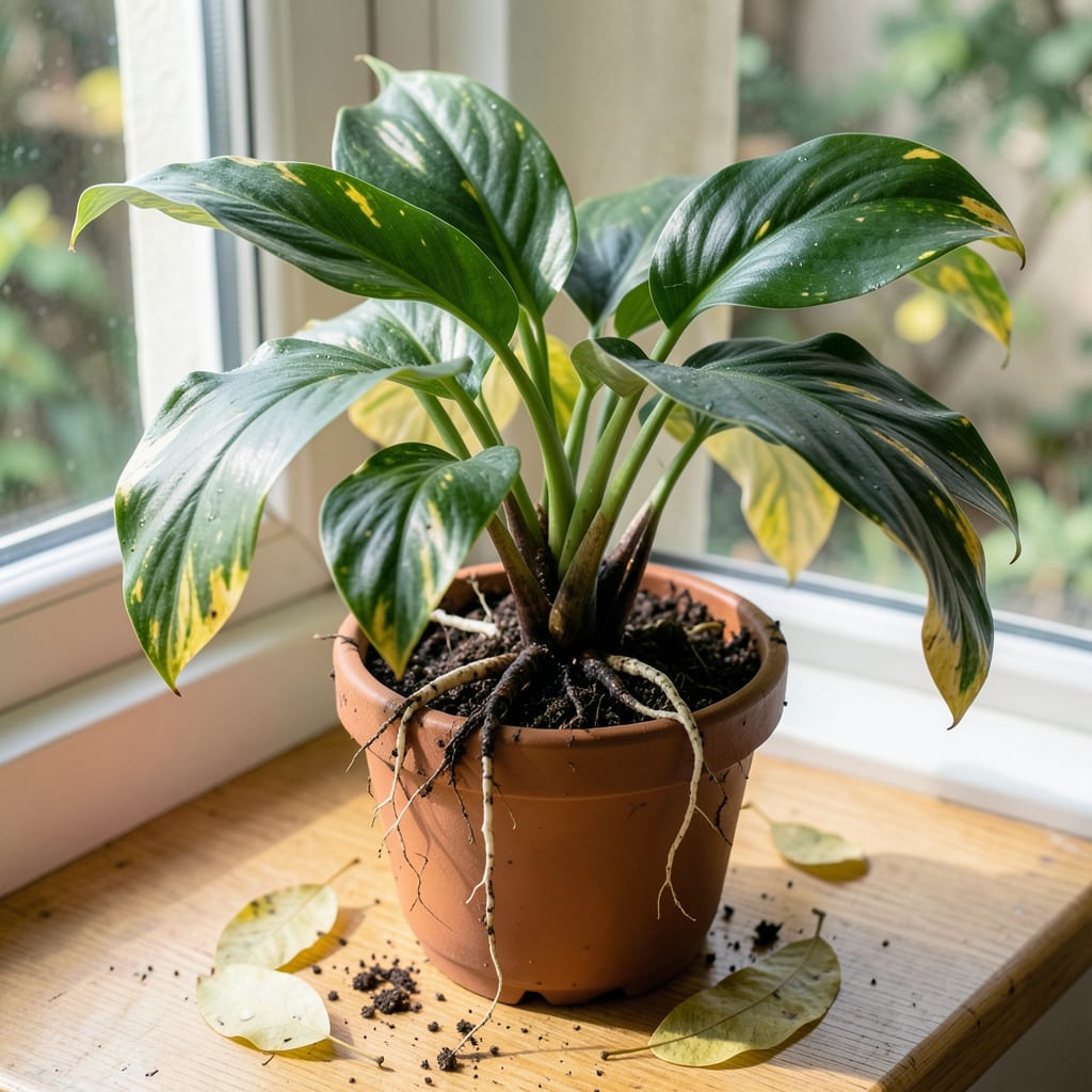 Visual representation of Signs Of Root Rot In Peace Lily: Yellow Leaves And Wilting Stems