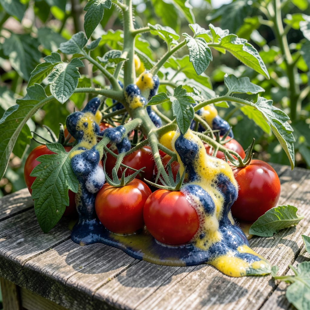 Slime Mold on Tomato Plants: Organic Removal and Prevention Methods example with annotations