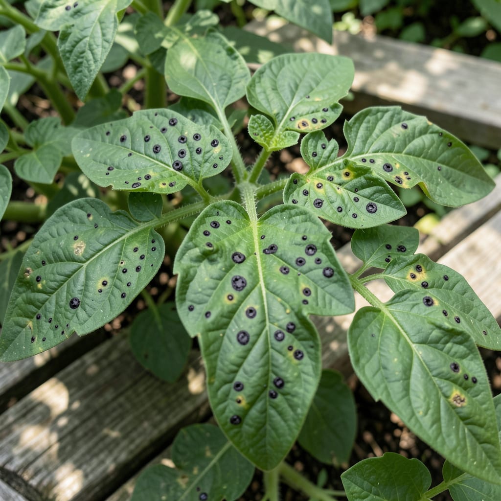 Visual representation of Small Black Spots on Tomato Leaves: Early Detection and Organic Solutions