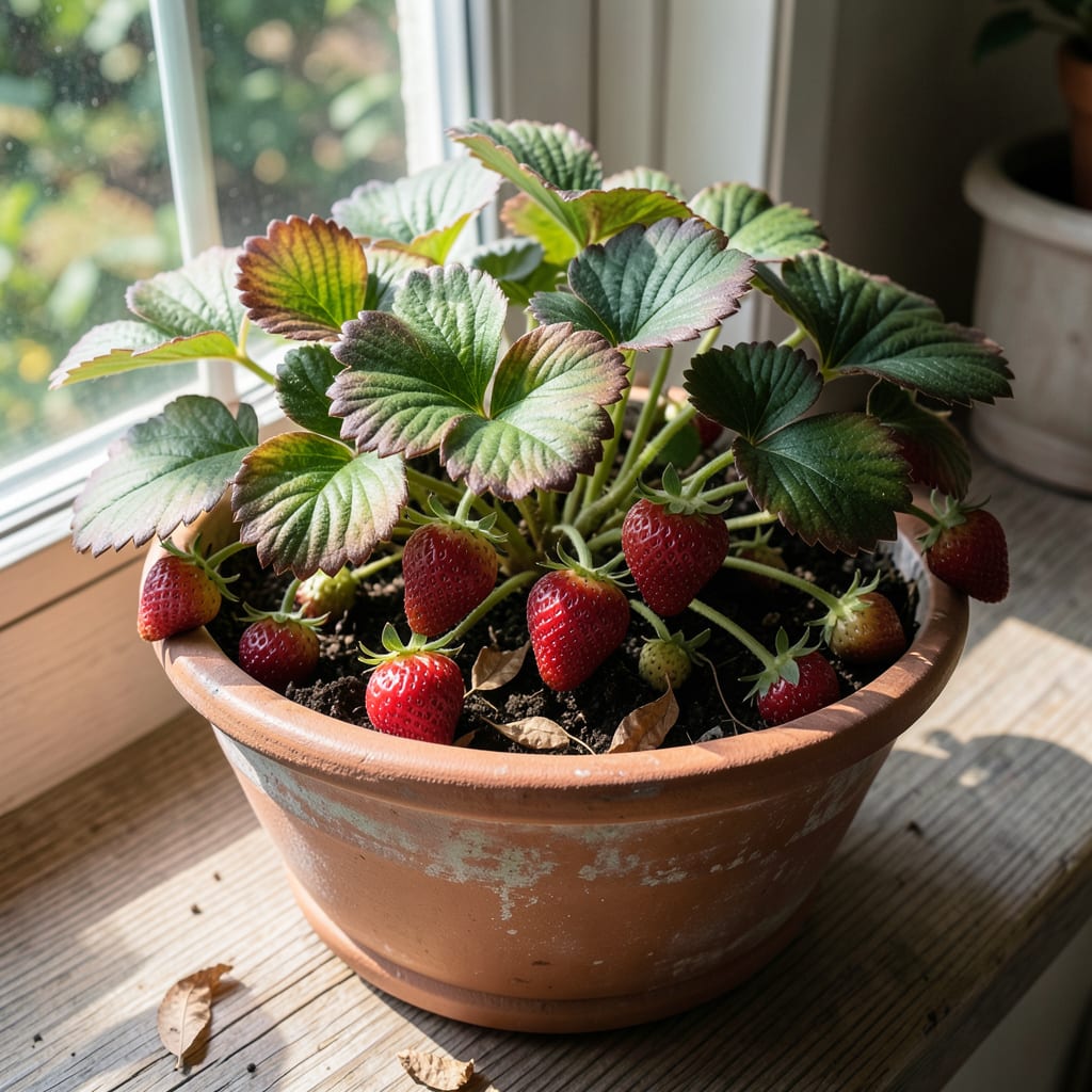 Strawberry Leaves Turning Brown: Nutrient Check and Foliar Care illustration with key details
