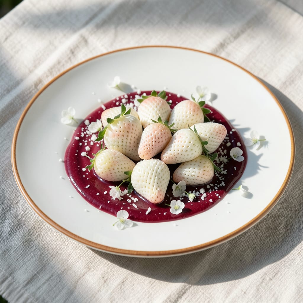 The Alba White Strawberry: Sweet Pineapple Flavored Berries for Home Gardens illustration with key details