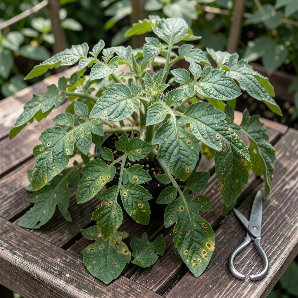 Tiny Brown Spots on Tomato Leaves: Early Signs of Fungal Trouble example with annotations