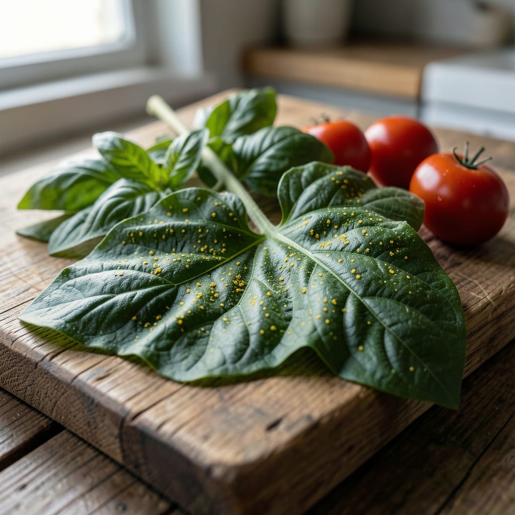 Complete tiny yellow spots on tomato leaves overview image