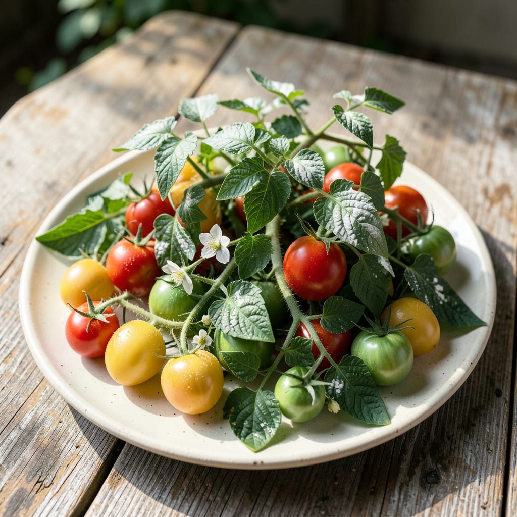 Complete tomato leaves turning white overview image