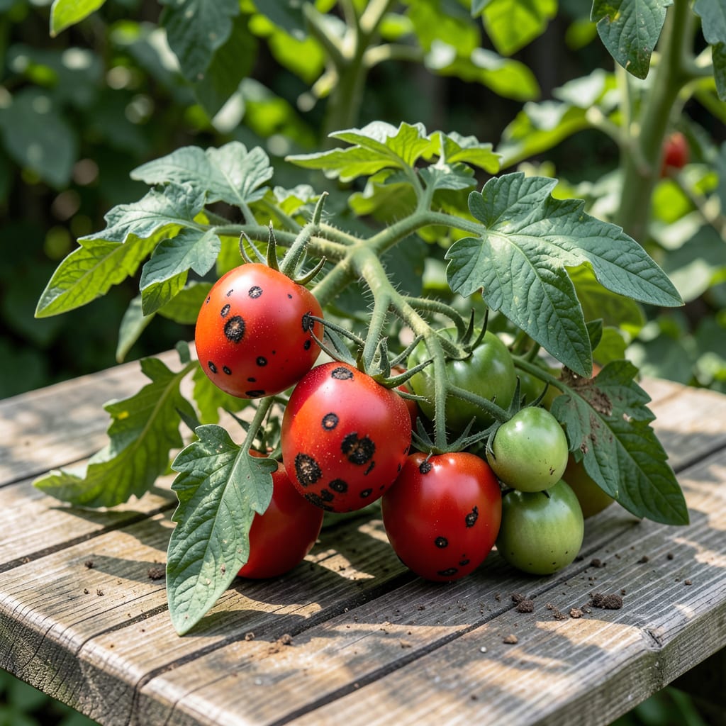 Visual representation of tomato plant black spots on fruit