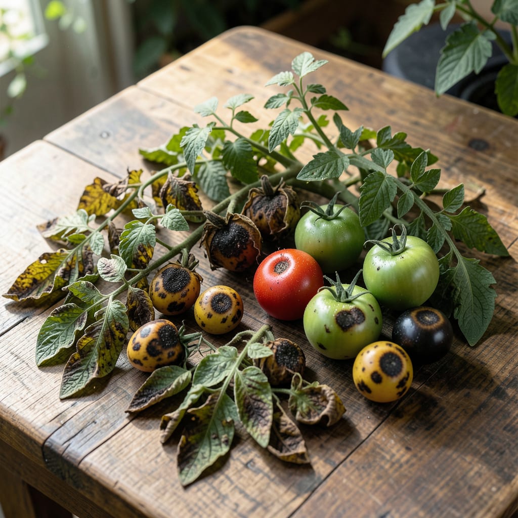 Complete tomato plant diseases blight overview image