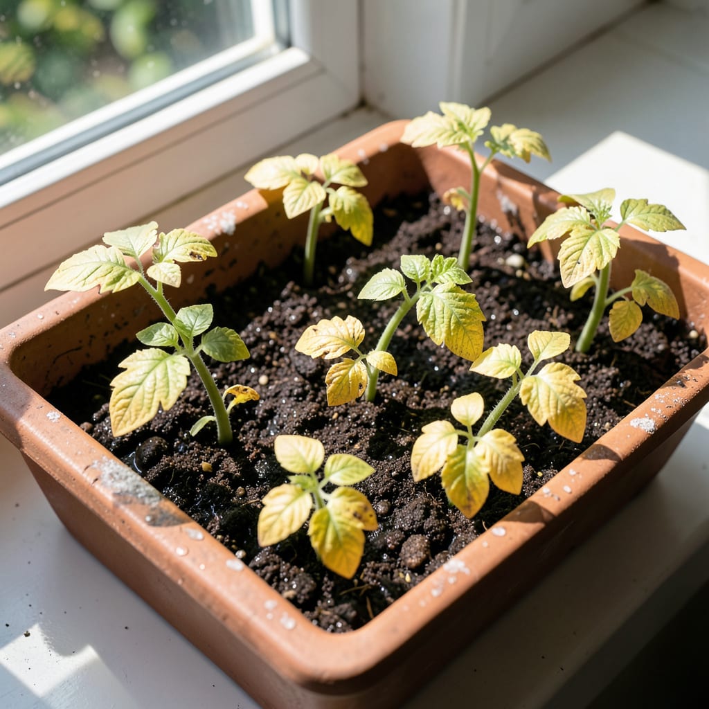 Complete Tomato Seedlings Leaves Turning Yellow: Nutrient Deficiency and Overwatering Fixes overview image