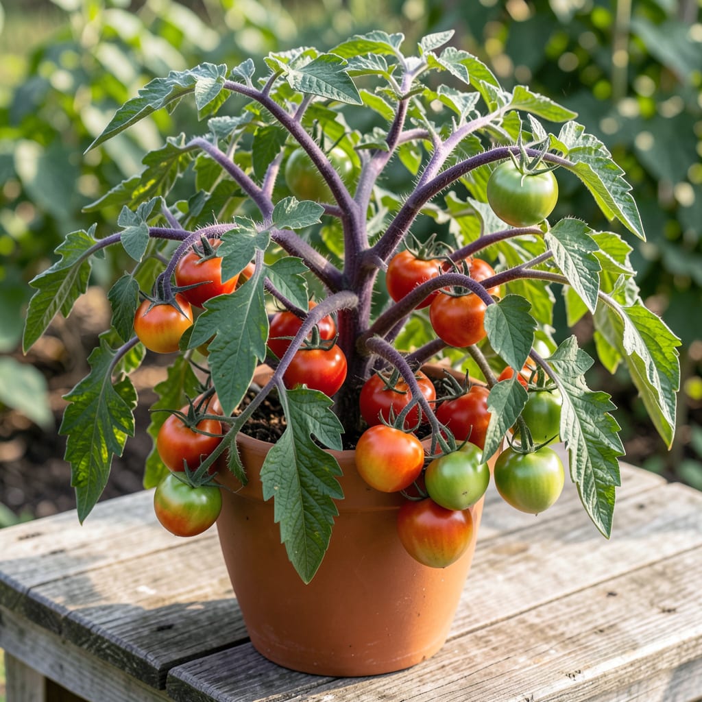 Visual representation of Tomato Stems Turning Purple: Early Signs and Nutrient Fixes