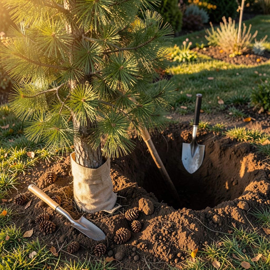 Transplanting a 6 Foot Pine Tree: Step by Step Guide for Healthy Roots illustration with key details