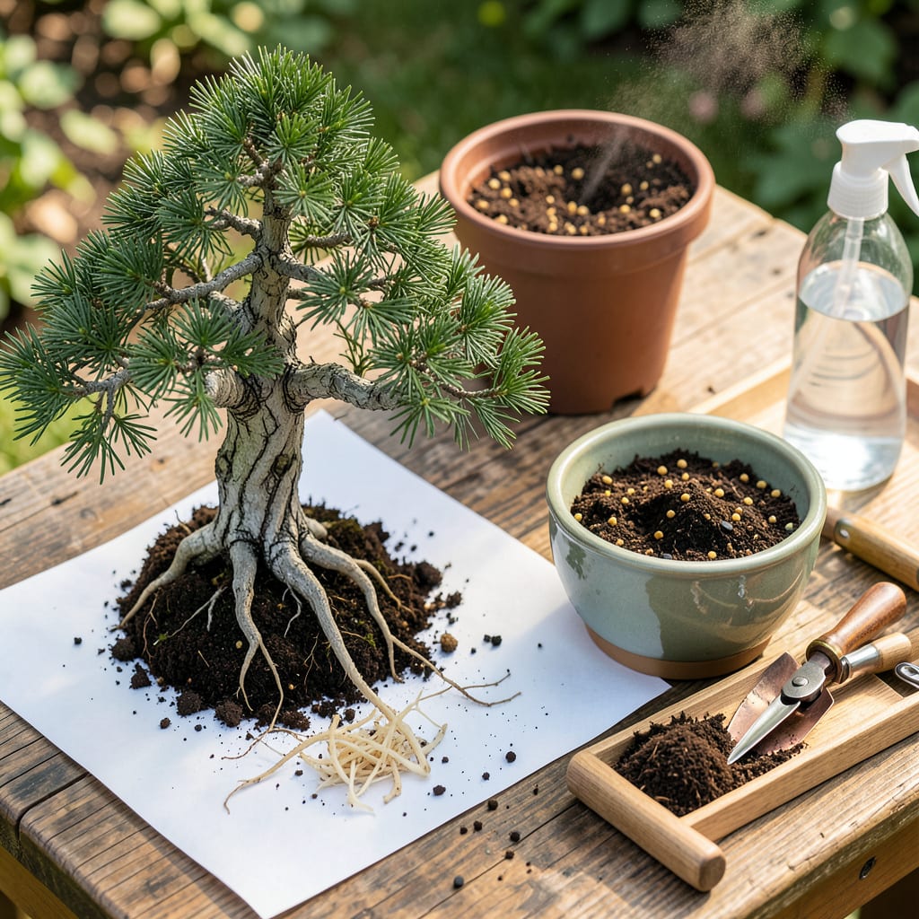 Transplanting a Bonsai Tree: Step by Step for Stress Free Growth illustration with key details