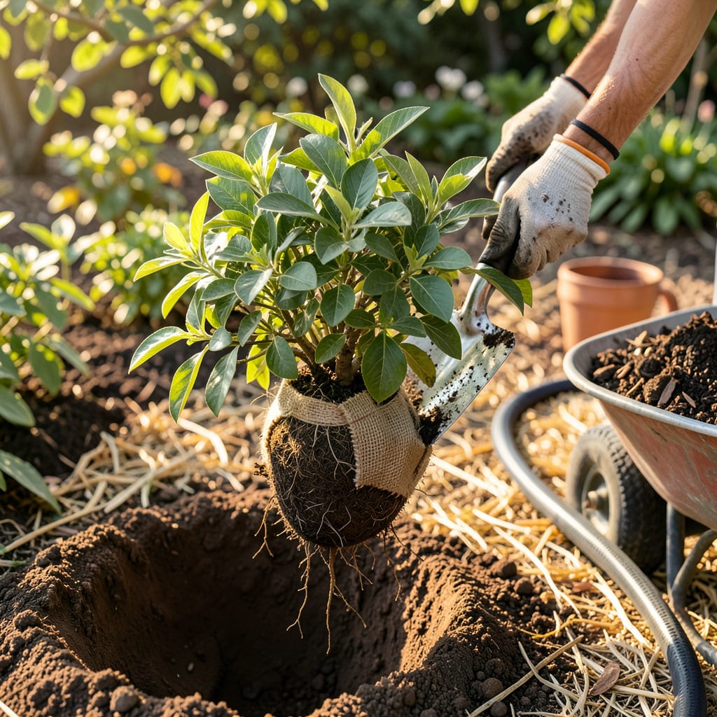 Visual representation of Transplanting a Bush: Step by Step for Thriving Roots and Growth