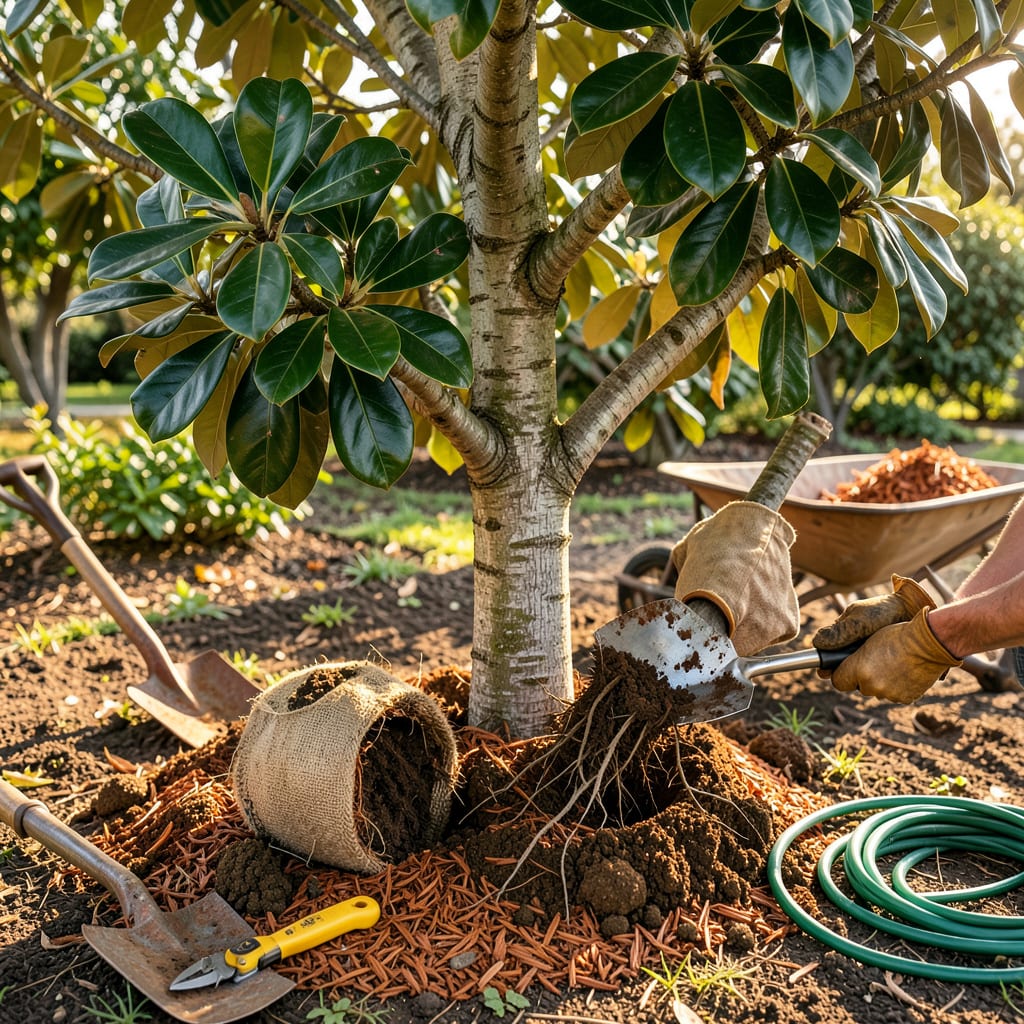 Transplanting a Magnolia Tree: Step by Step for Thriving Roots example with annotations