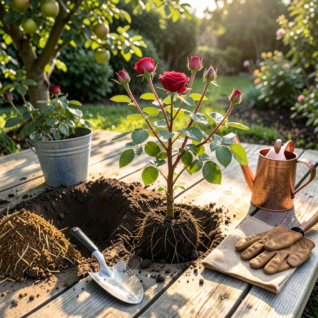 Visual representation of Transplanting a Rose Bush: Step by Step for Thriving Blooms Next Season