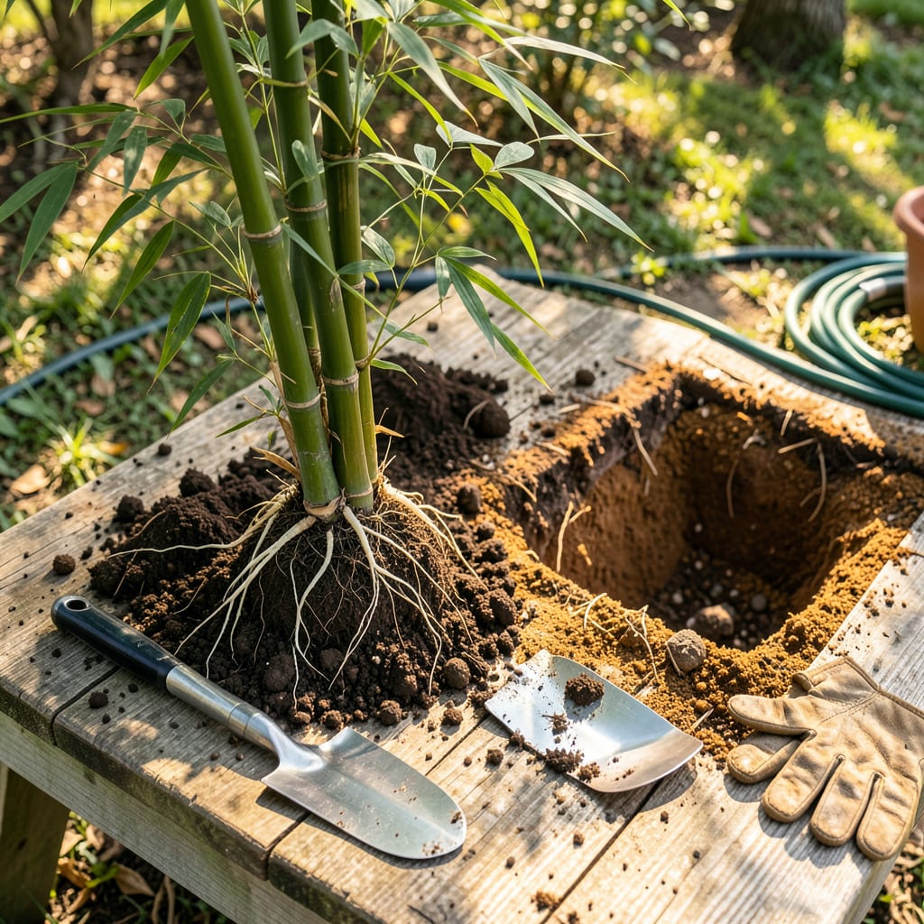 Visual representation of Transplanting Bamboo: Foolproof Steps for Thriving New Growth