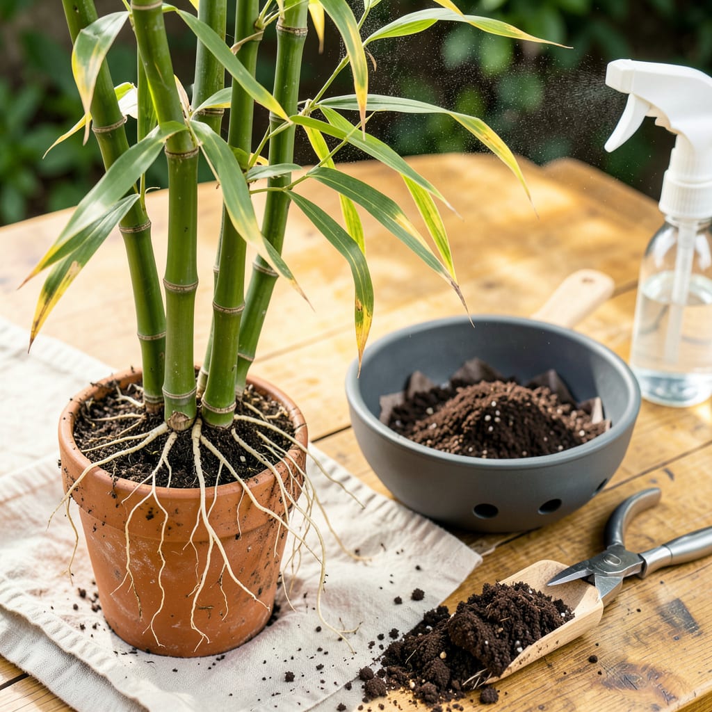 Transplanting Bamboo Houseplant: Root Safe Steps for Thriving Growth detailed visual guide