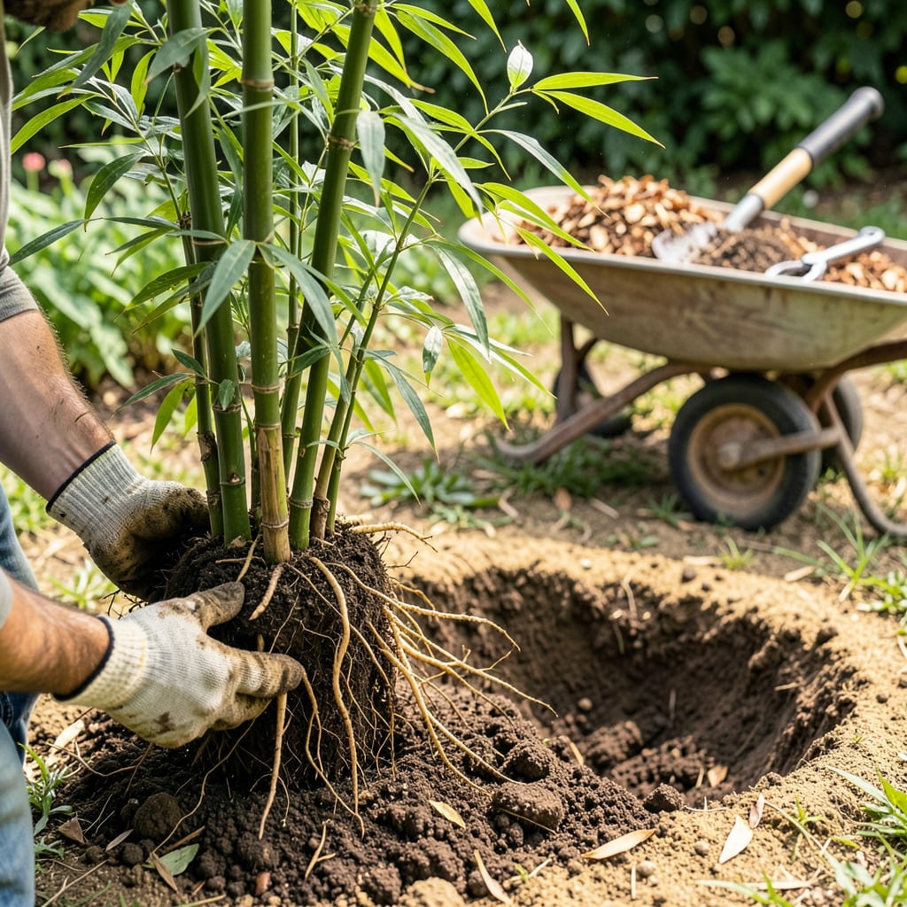 Transplanting Bamboo Plants: Step by Step for Thriving Growth example with annotations