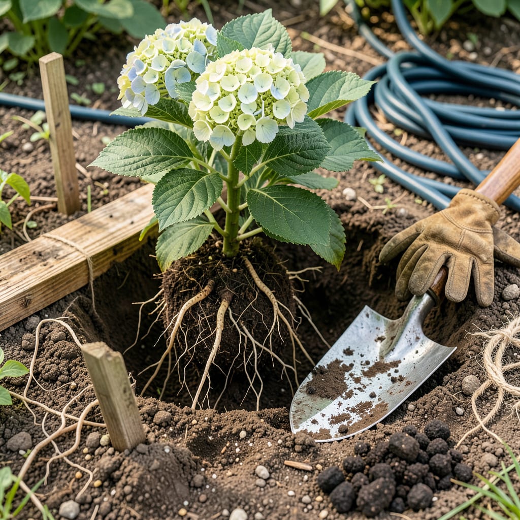 Transplanting Hydrangeas: Step by Step for Thriving Blooms Next Season illustration with key details