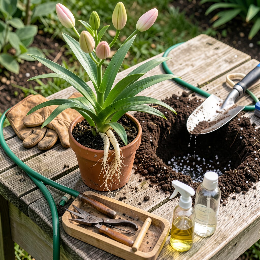 Transplanting Lilies From Pots: Step by Step for Thriving Blooms example with annotations