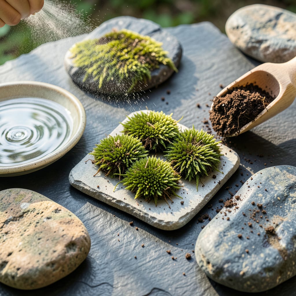Transplanting Moss Onto Rocks: Foolproof Method for Lush Green Coverage illustration with key details