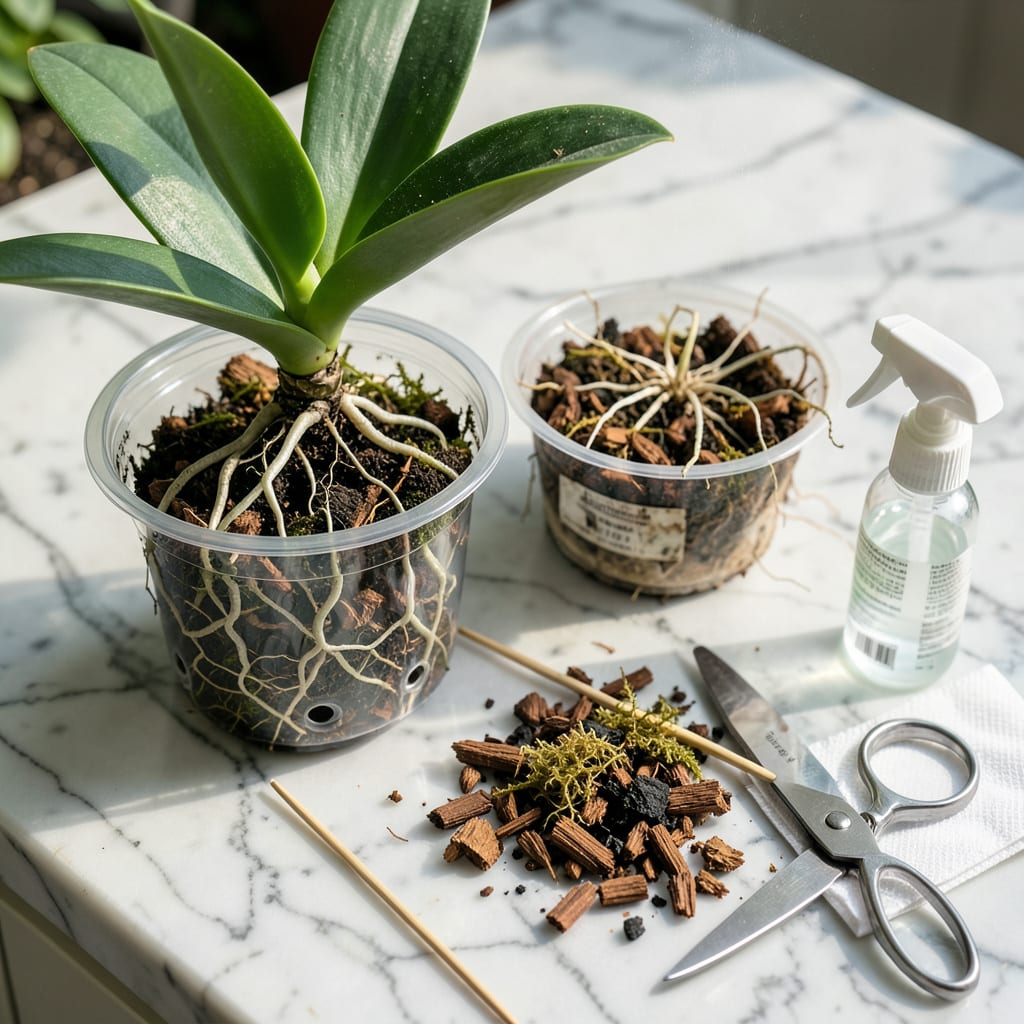 Transplanting Orchids: Step by Step for Thriving Blooms and Healthy Roots detailed visual guide