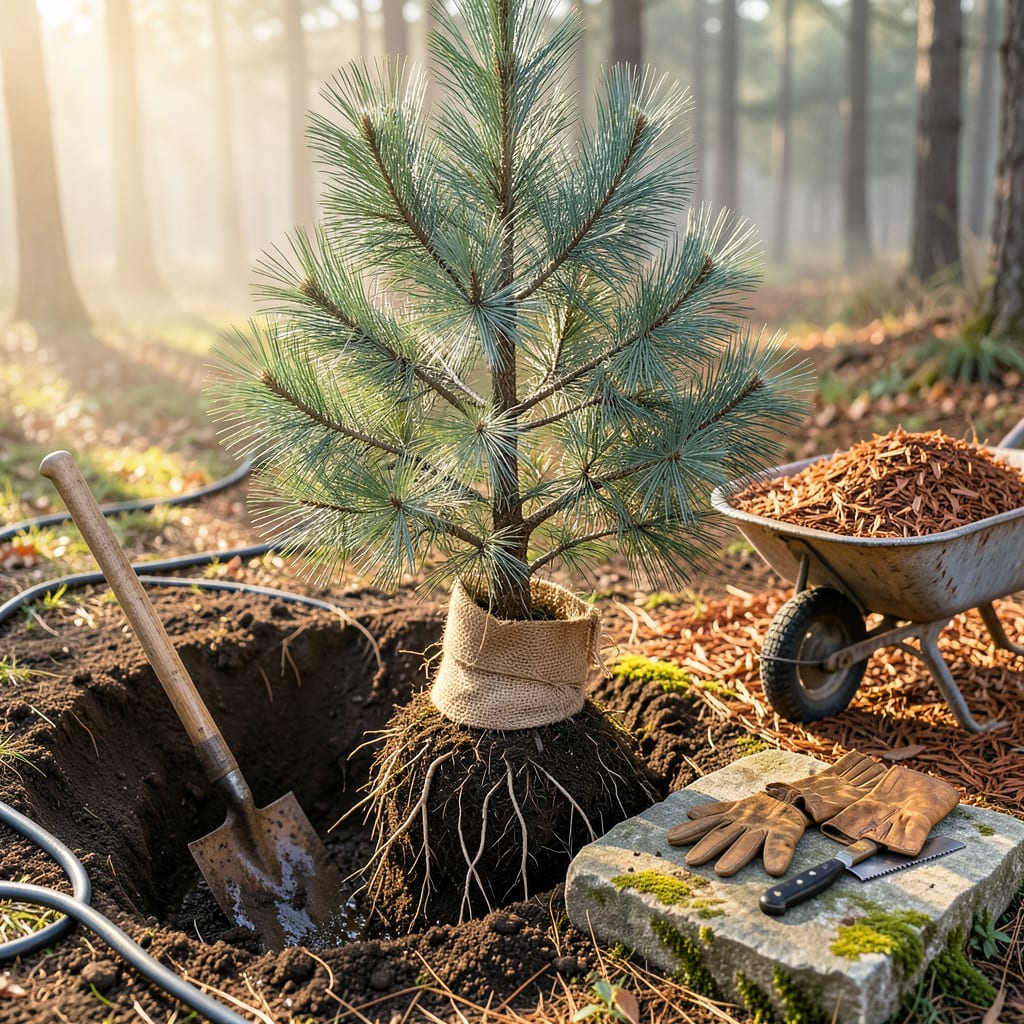 Transplanting Pine Trees: Step by Step for Thriving Evergreens example with annotations