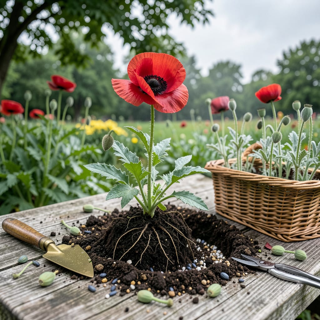 Transplanting Poppies: The Foolproof Guide for Thriving Blooms illustration with key details