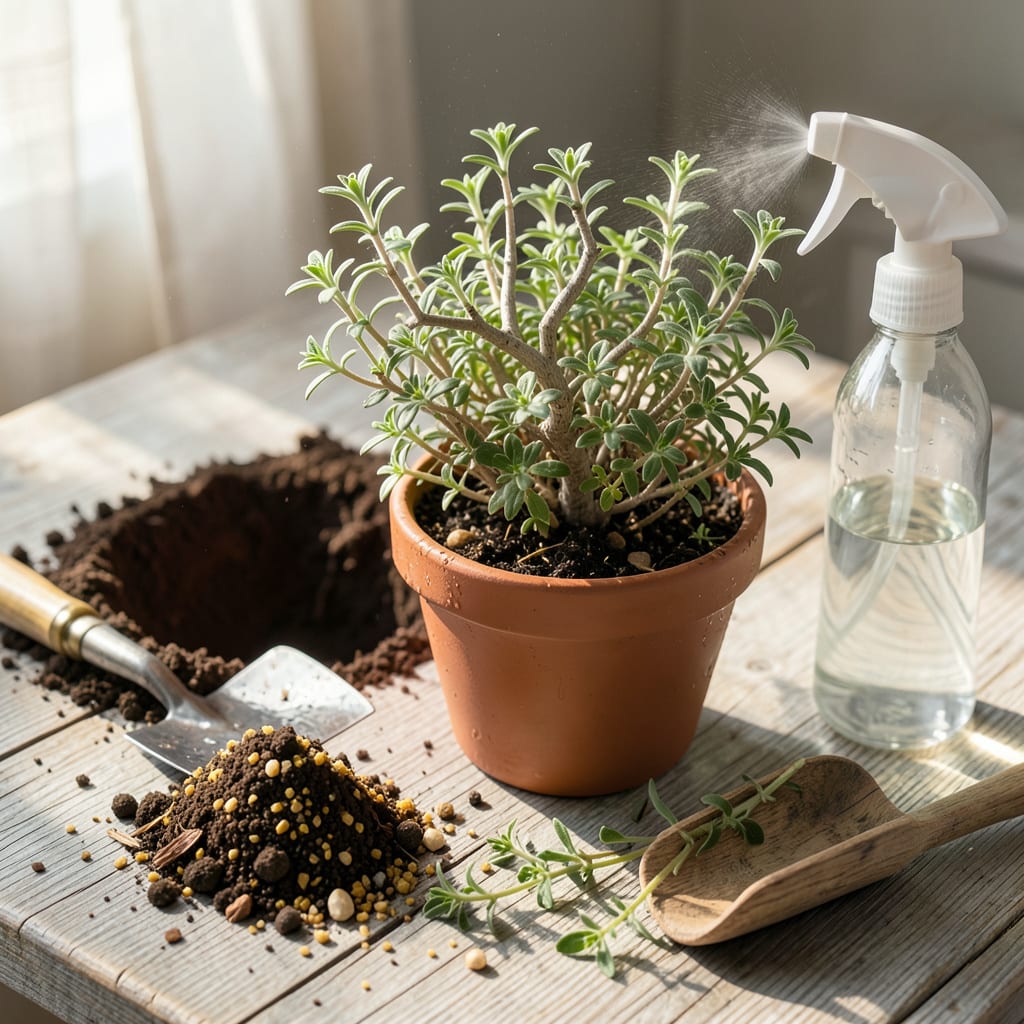 Transplanting Thyme: Foolproof Steps for Thriving Herb Growth illustration with key details