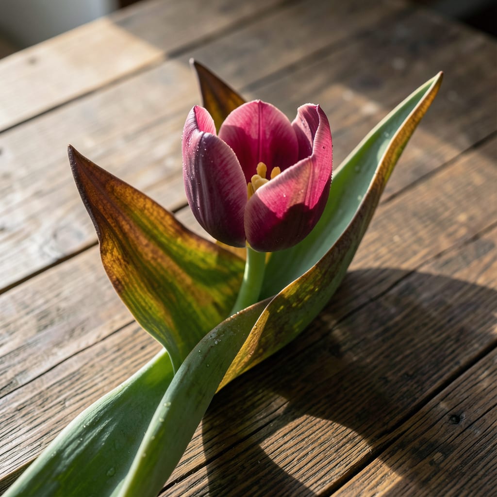 Complete tulip leaves turning brown overview image