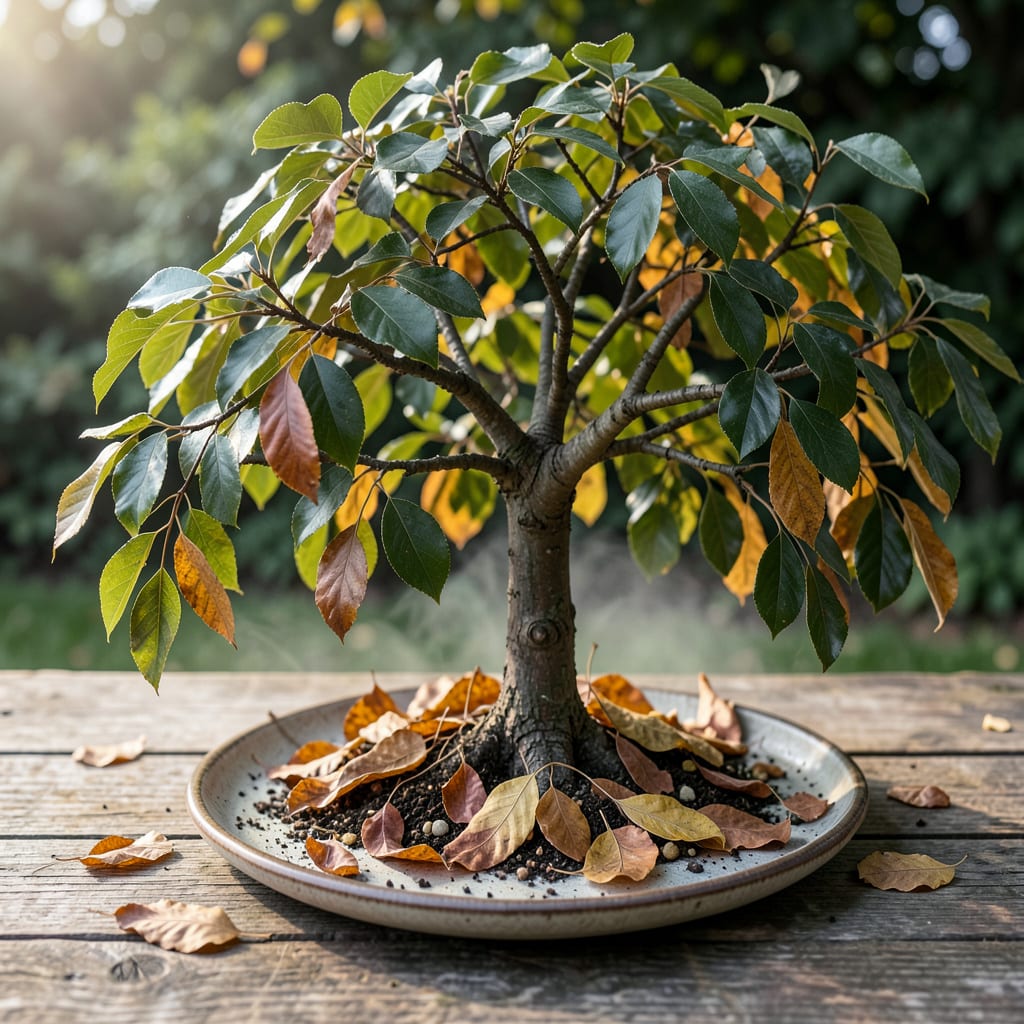 Complete umbrella tree losing leaves overview image