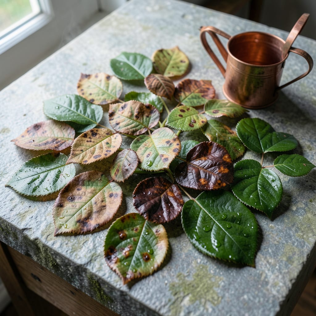 What Causes Brown Spots on Rose Leaves: Fungal Causes and Treatment Options example with annotations