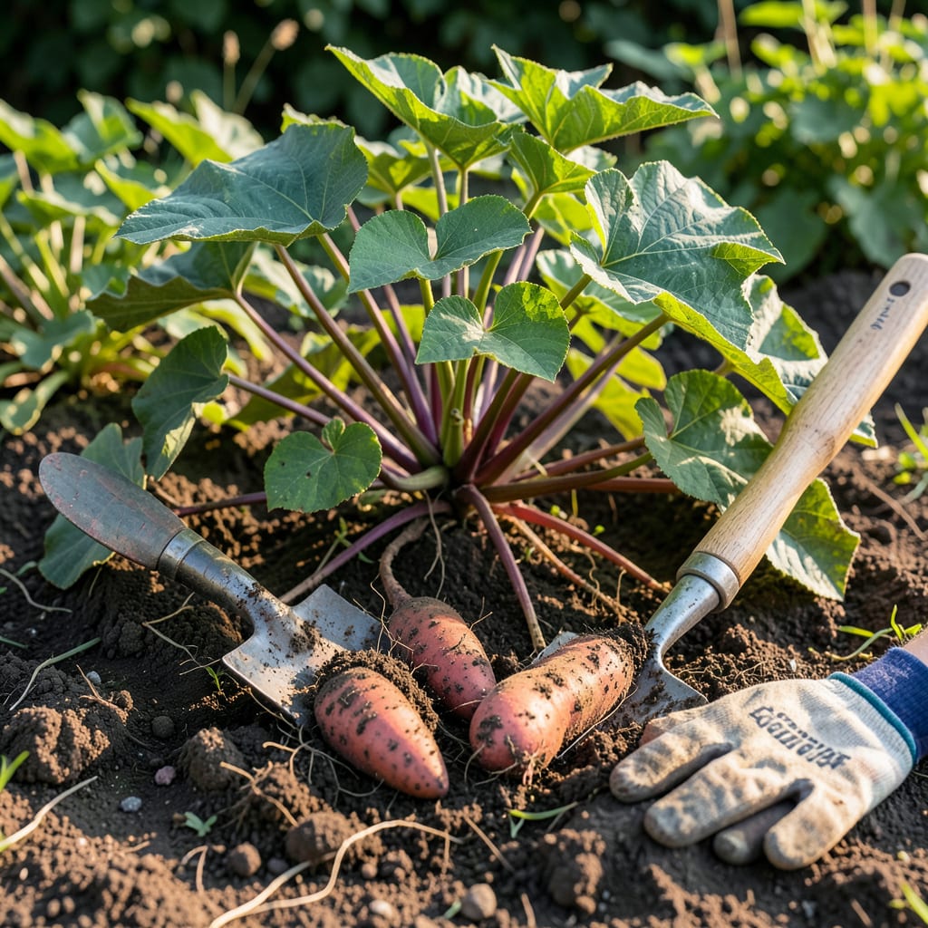 Visual representation of When Are Sweet Potatoes Ready to Harvest: Leaf Yellowing and Size Clues