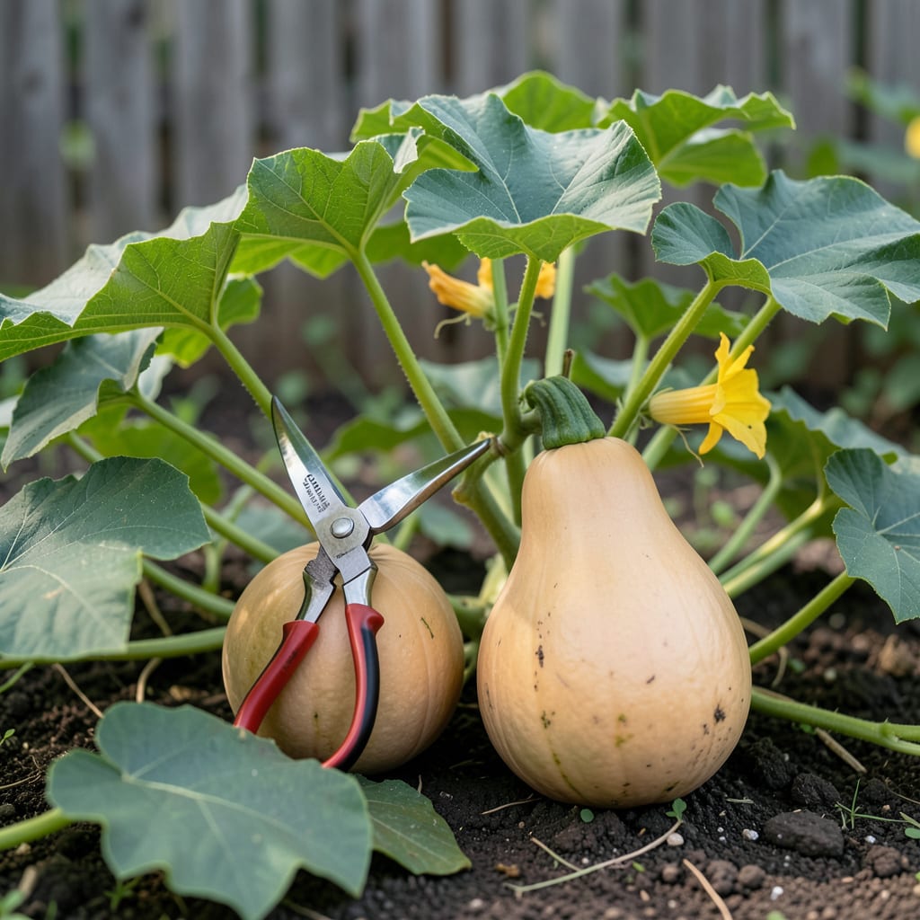 When Is a Butternut Squash Ready to Pick: Vine Drying and Skin Hardness Check example with annotations