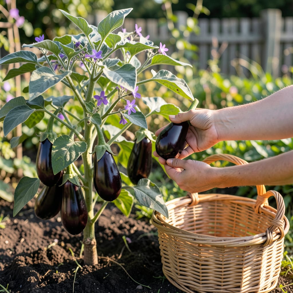 Visual representation of When Is Purple Eggplant Ready to Pick: Glossy Skin and Firm Touch Indicators