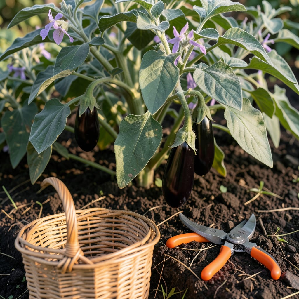 When to Harvest Asian Eggplant: Glossy Skin and Firm Texture Indicators illustration with key details