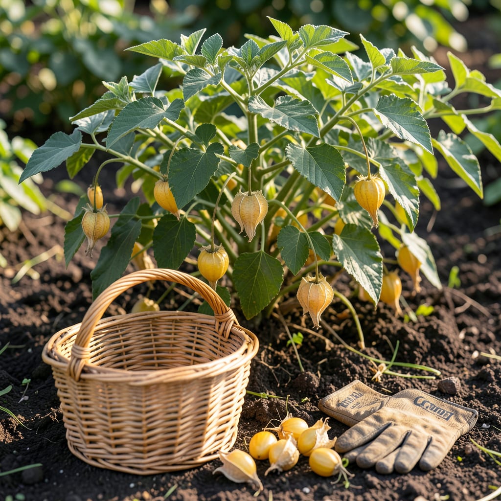 Visual representation of When to Harvest Ground Cherries: Papery Husks and Golden Color Guide