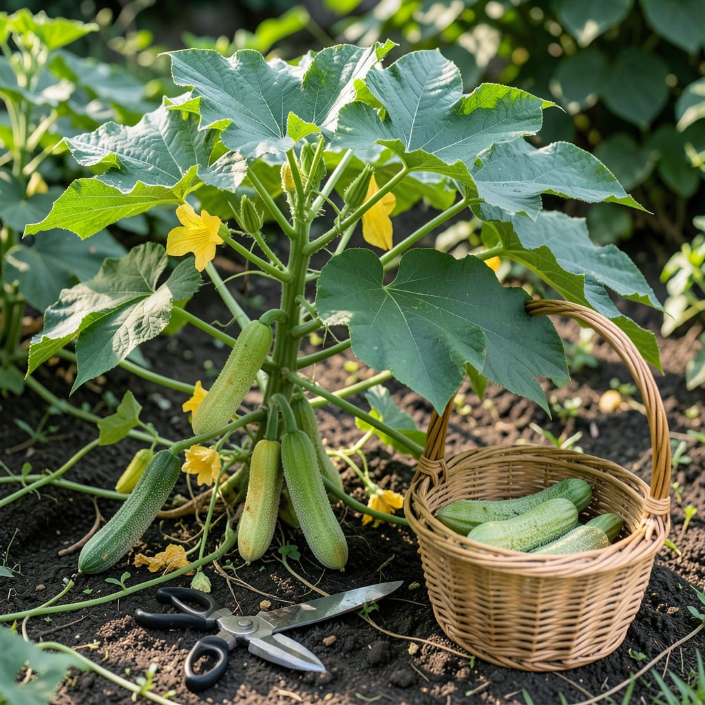 When to Harvest Luffa: Yellowing Leaves and Lightweight Pods example with annotations