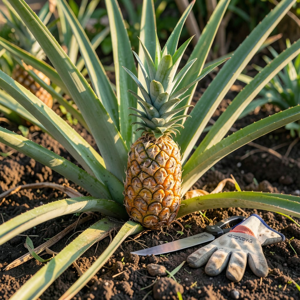 When to Harvest Pineapple Plant: Color and Size Clues for Sweetest Fruit illustration with key details