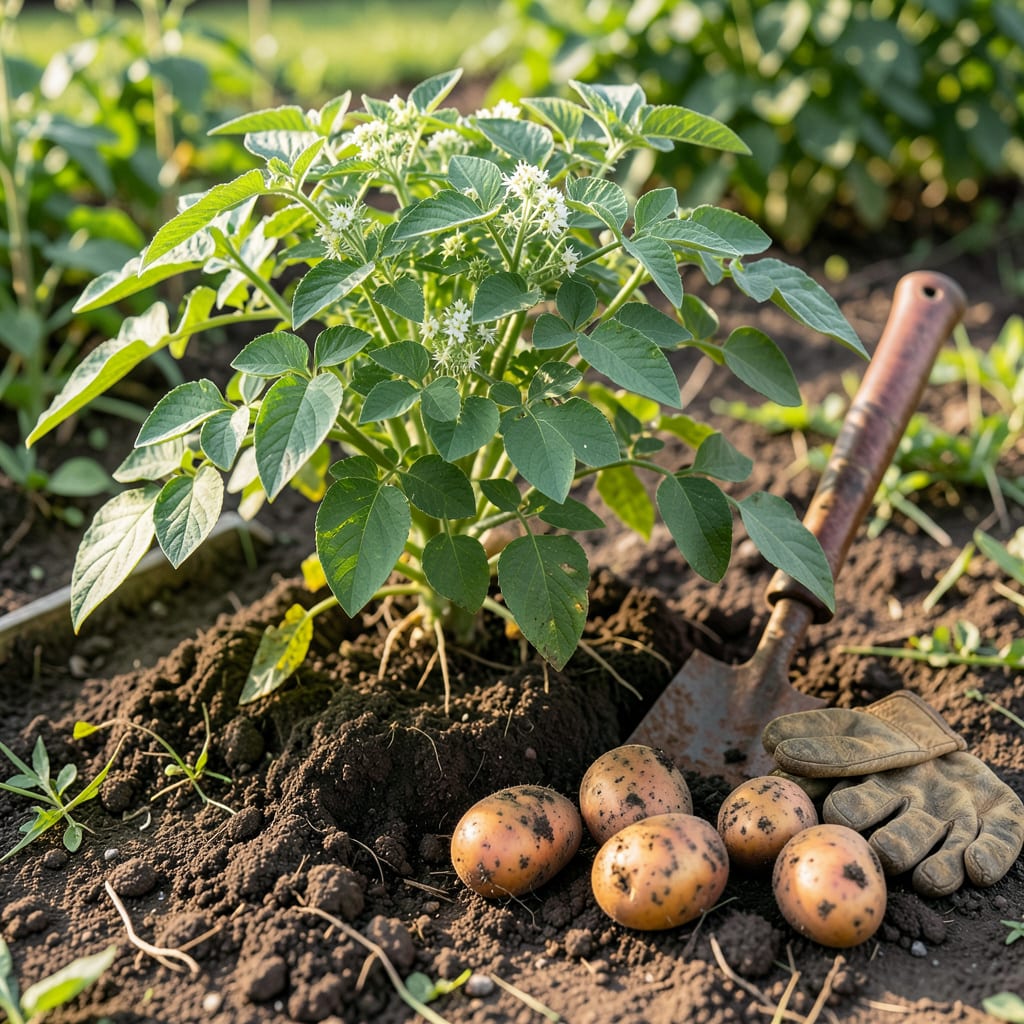 when to harvest russet potatoes illustration with key details
