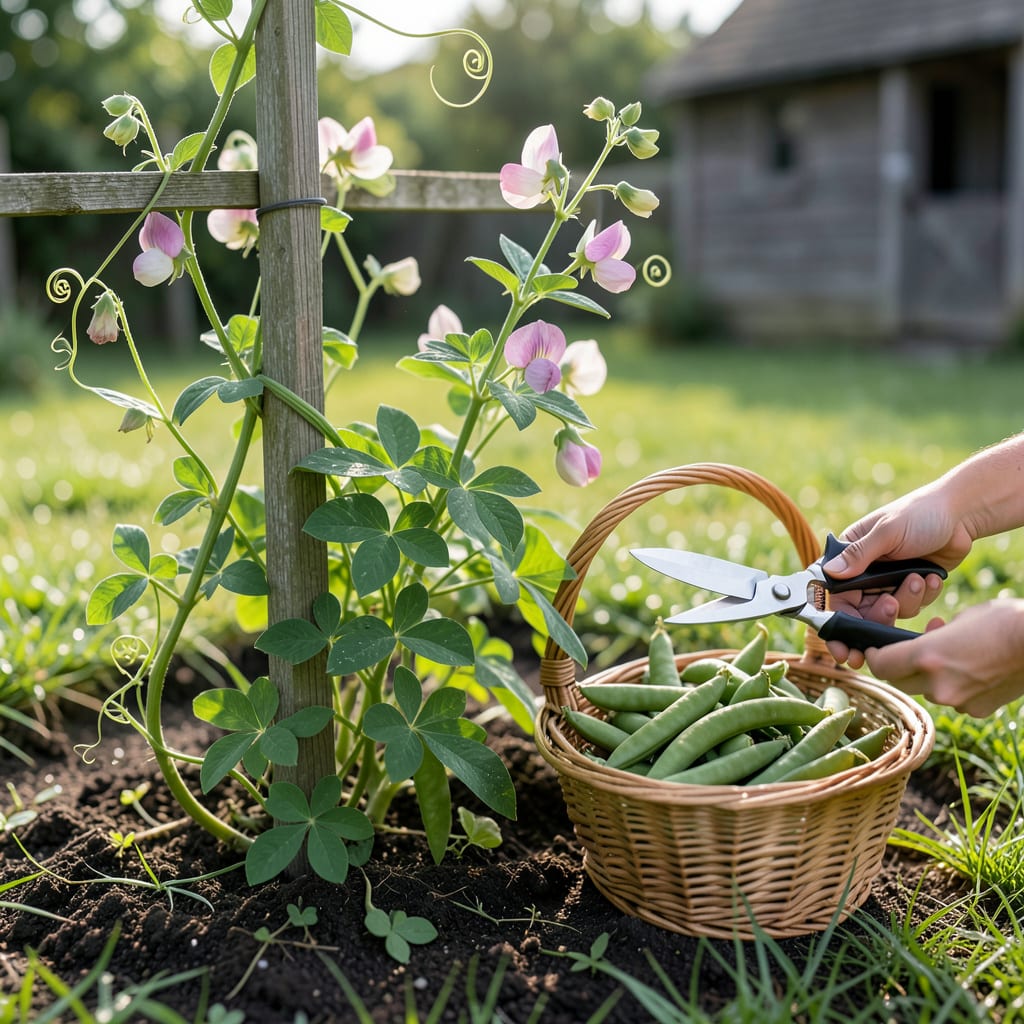 When to Harvest Sweet Peas: Pod Swelling and Color Change example with annotations