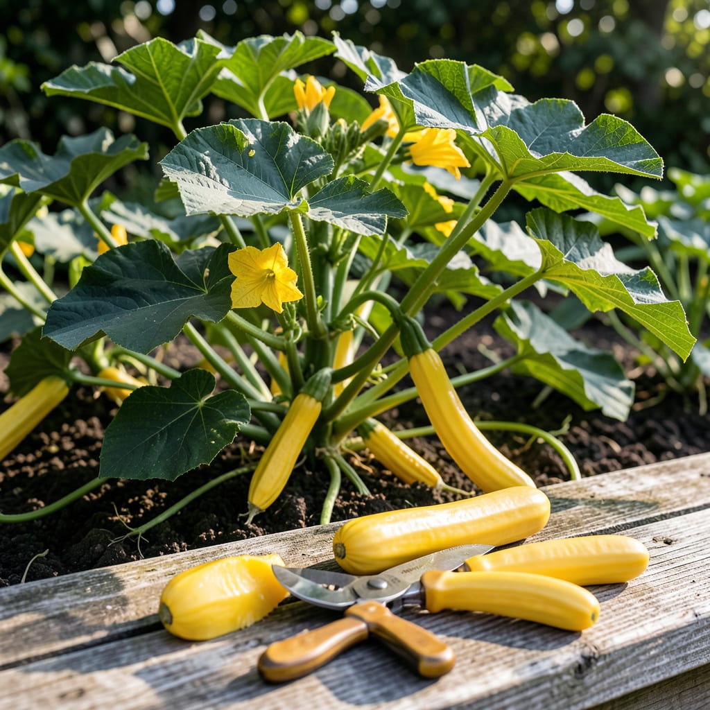 When to Harvest Yellow Summer Squash: Check the Stem and Color Cues illustration with key details