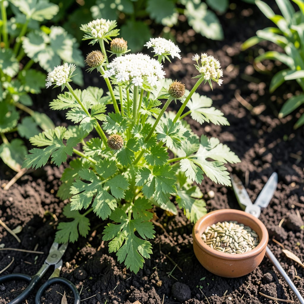 When to Pick Coriander Seeds: Recognize Mature Brown Clusters illustration with key details