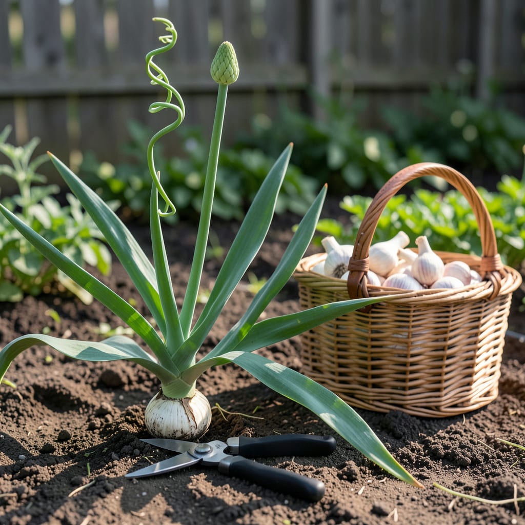 When to Pick Garlic Scapes: Perfect Timing for Best Flavor and Growth example with annotations